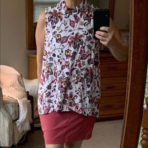 J. Jill Sleeveless A-line Tunic High Neck Paisley Floral Print in Jewel Tones SP